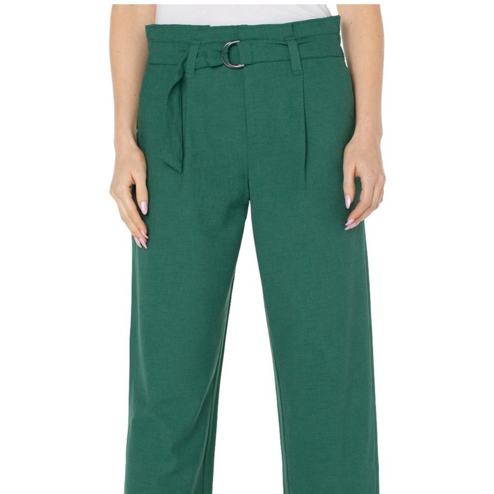 Liverpool Green Cropped High-Waisted Pants